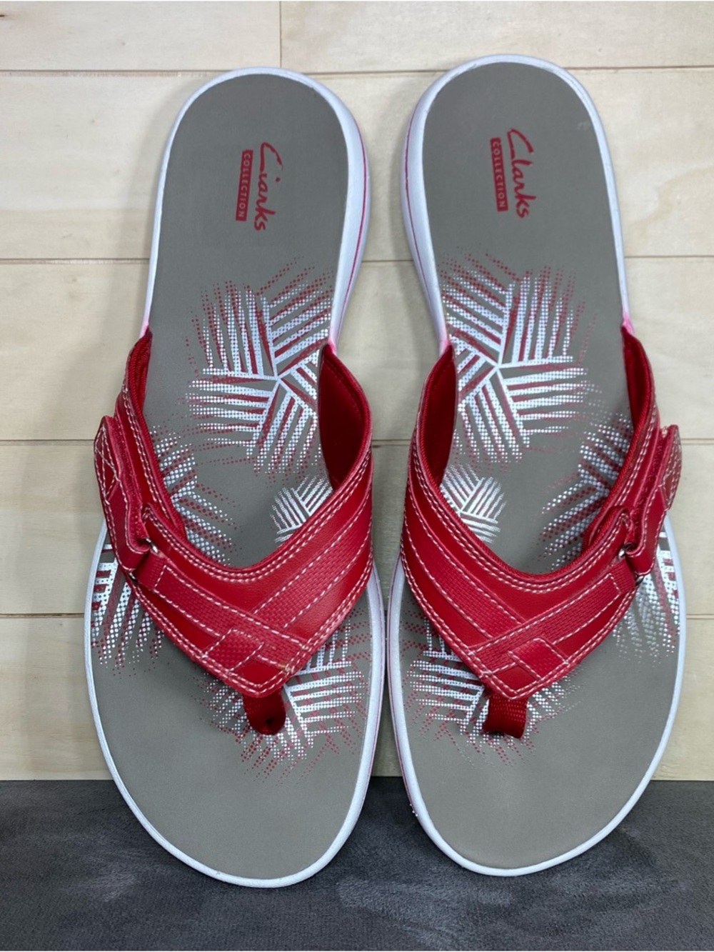 Clarks Breeze Sea Sandals Red White Grey Women's Size 11 Shoes Flip-Flops - Picture 8 of 11